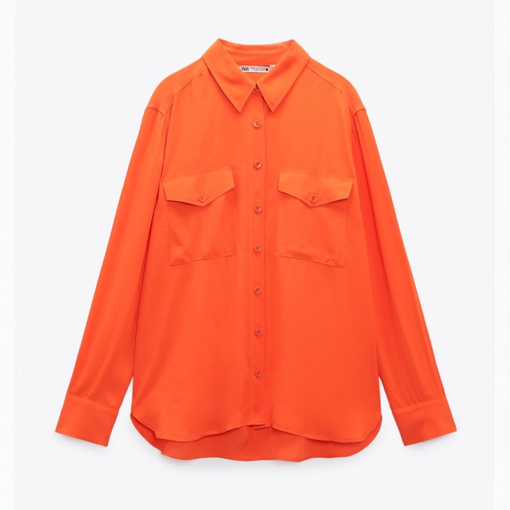 NWT Zara flowy orange shirt with pockets